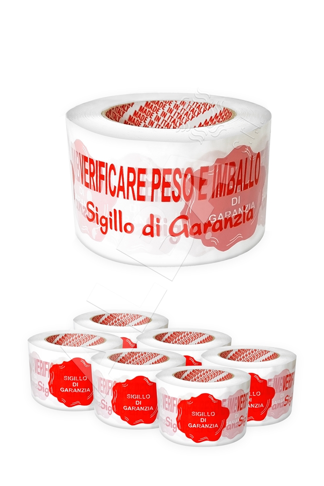 NASTRO ADESIVO 75X132 NP SIGILLO DI GARANZIA BIANCO STAMPA ROSSA