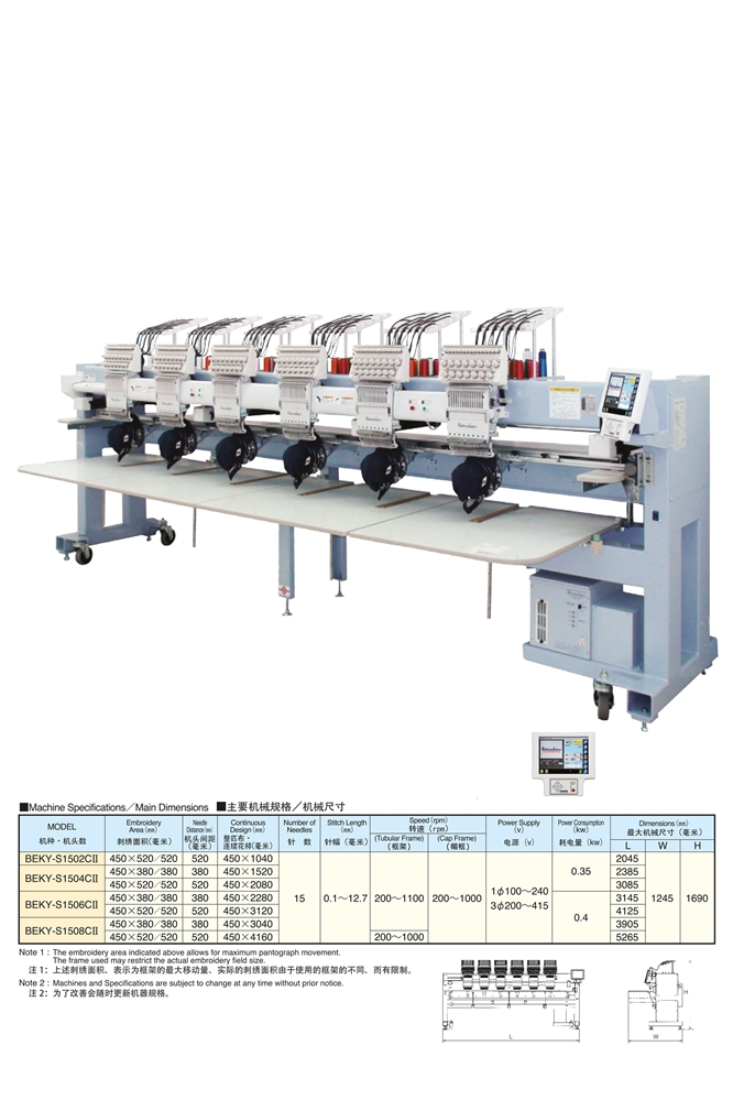 BARUDAN BEKY-S1506CII MACCHINA RICAMO 15AGHI A 6 TESTE 450x520mm