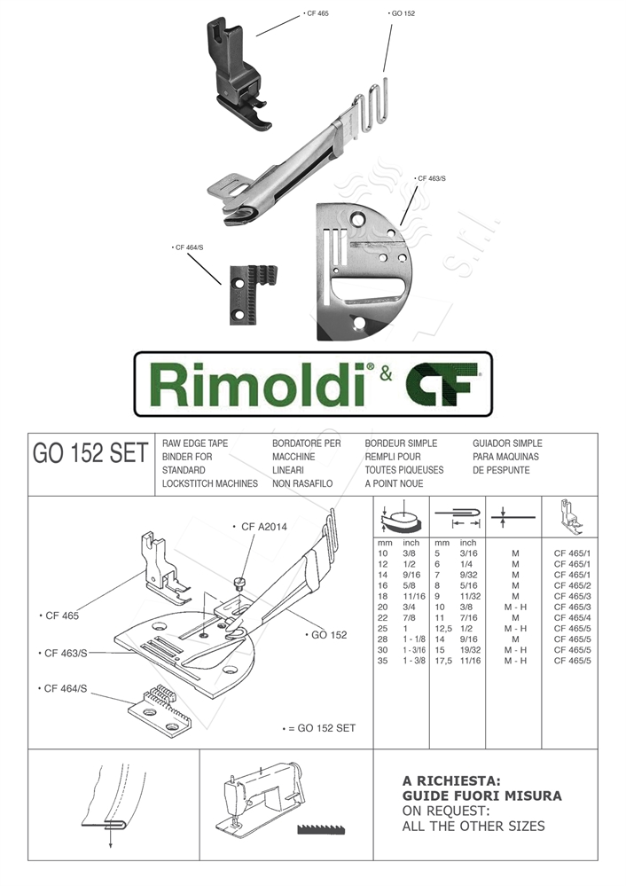 BORDATORE PIEGA SEMPLICE GO152 14-7mm M SET(PER TESSUTI MEDI)