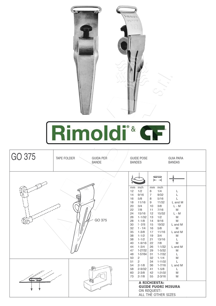 GUIDA APPLICATORE BANDE GO375 18-9mm M (PER TESSUTI MEDI)