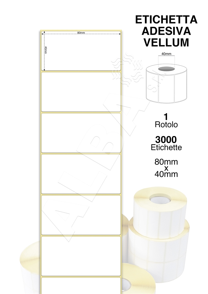 ETICHETTE ADESIVE VELLUM 80X40 RT.DA 3000 PZ. ANIMA 40 PISTA 1