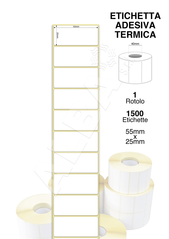ETICHETTE ADESIVE TERMICHE 55X25 ROTOLO DA 1500PZ ANIMA40 1PISTA
