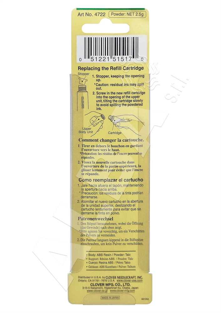 RICARICA GESSATORE CHACO LINER PEN STYLE CLOVER 4722 COL.BIANCO
