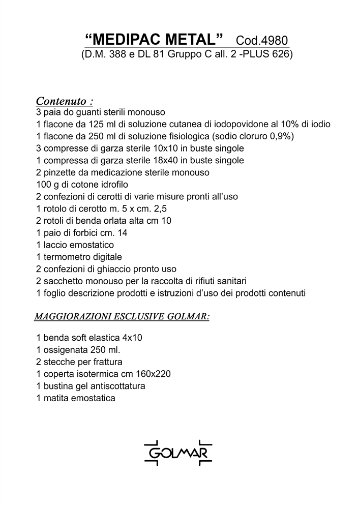 CASSETTA MEDIPAC METAL C ALL.2 +626 FINO 2 DIP PRONTO SOCCORSO