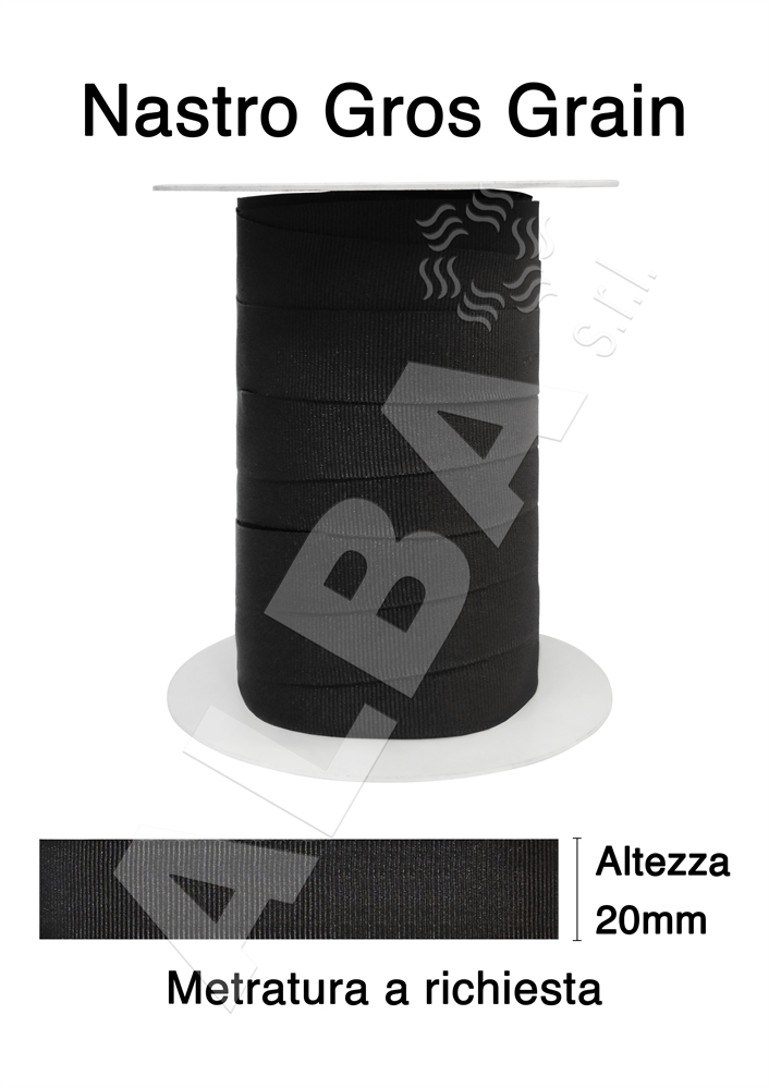 NASTRO GROS GRAIN T6285 MM.20 NERO  CARUSO