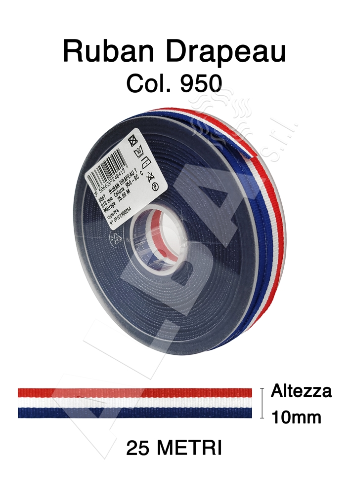 NASTRO GROS GRAIN DRAPEAU 25MT - MM.10 COL.950 BANDIERA FRANCESE
