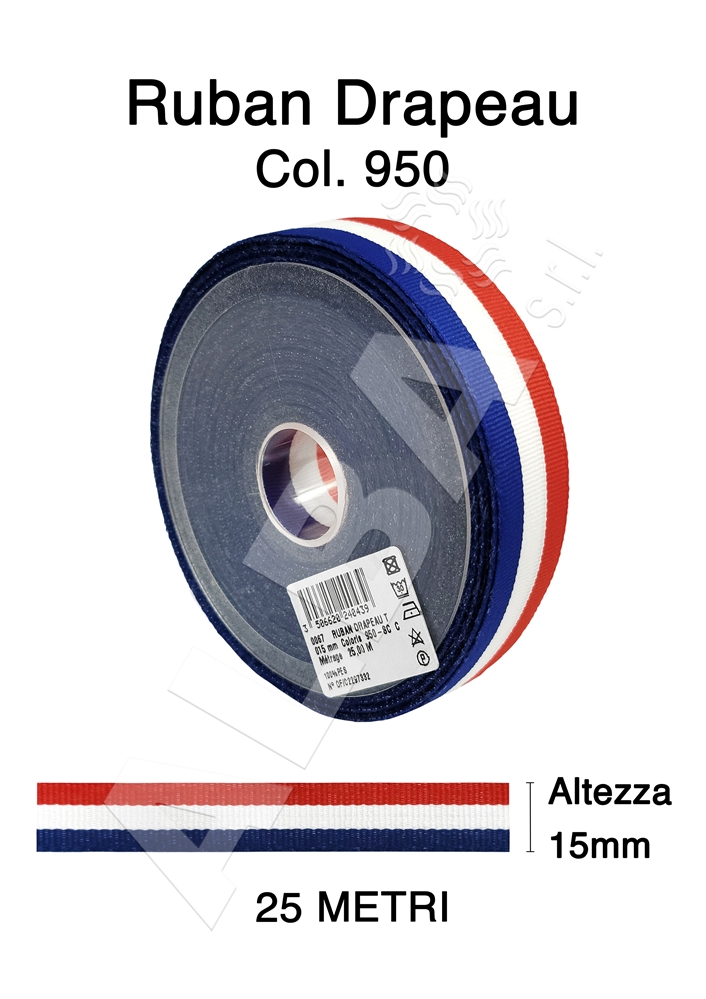 NASTRO GROS GRAIN DRAPEAU 25MT - MM.15 COL.950 BANDIERA FRANCESE