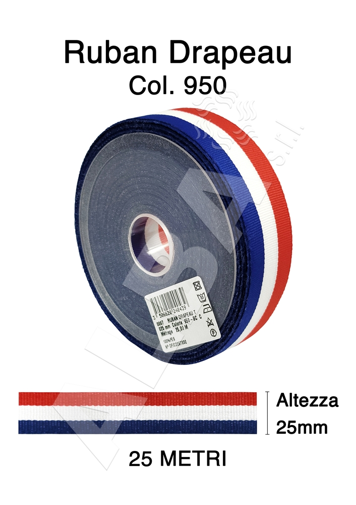 NASTRO GROS GRAIN DRAPEAU 25MT - MM.25 COL.950 BANDIERA FRANCESE