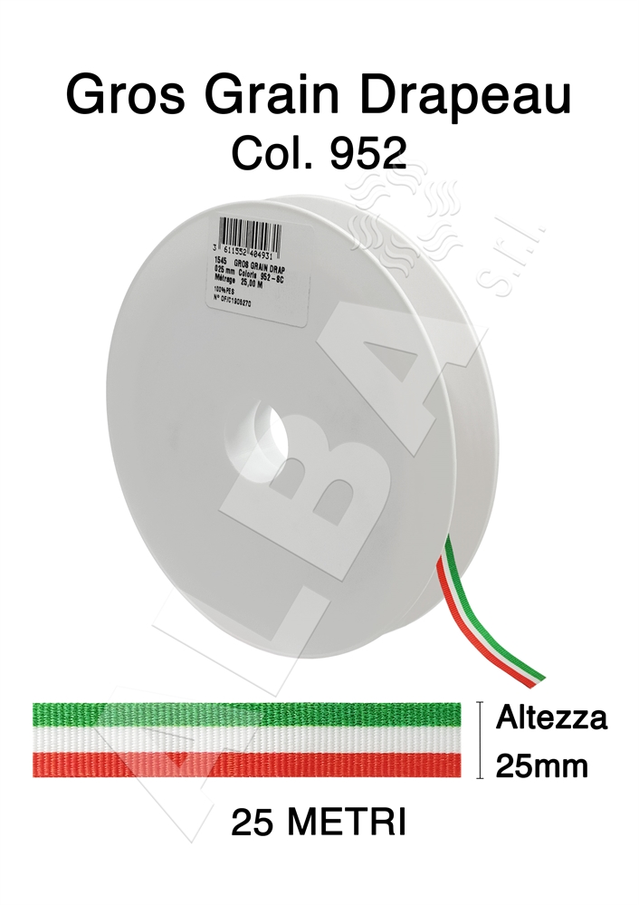 NASTRO GROS GRAIN DRAPEAU 25MT - MM.25 COL.952 BANDIERA ITALIANA