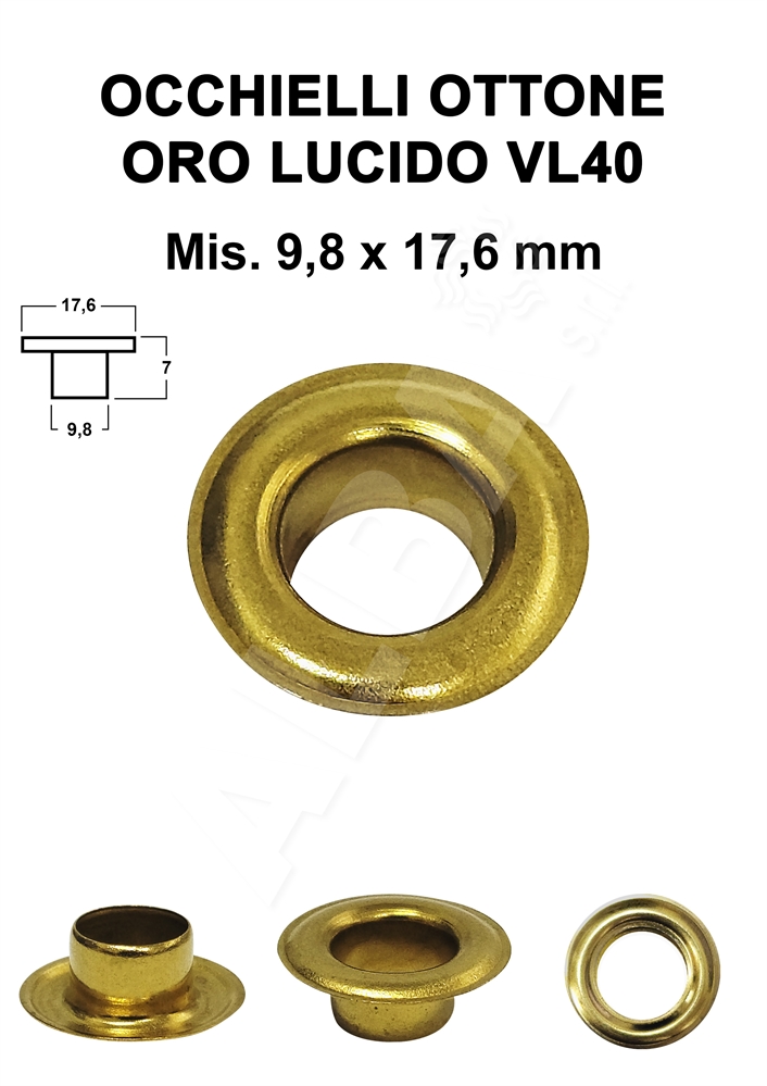 OCCHIELLI OTTONE VL40 ORO LUCIDO 9,8x17,6 mm - C/R