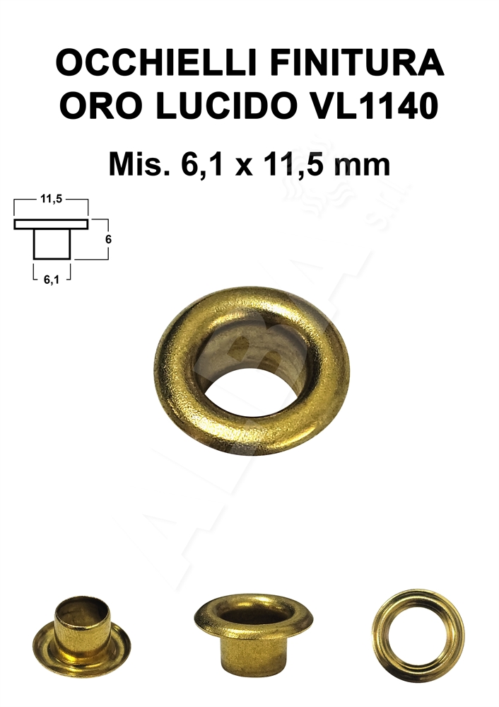 OCCHIELLI FIN.OTTONE LUCIDO VL1140 6,1x11,5 mm C/R R1450 ART.140