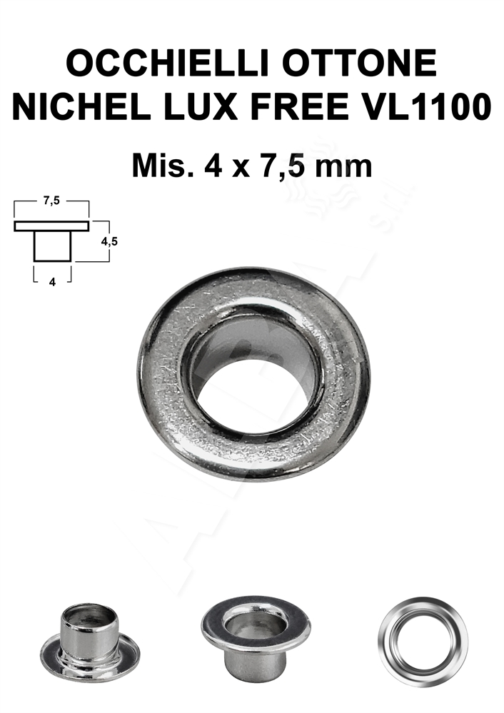OCCHIELLI OTTONE VL210TPP PIATTI NIKEL LUX FREE 4x7,5 mm - C/R