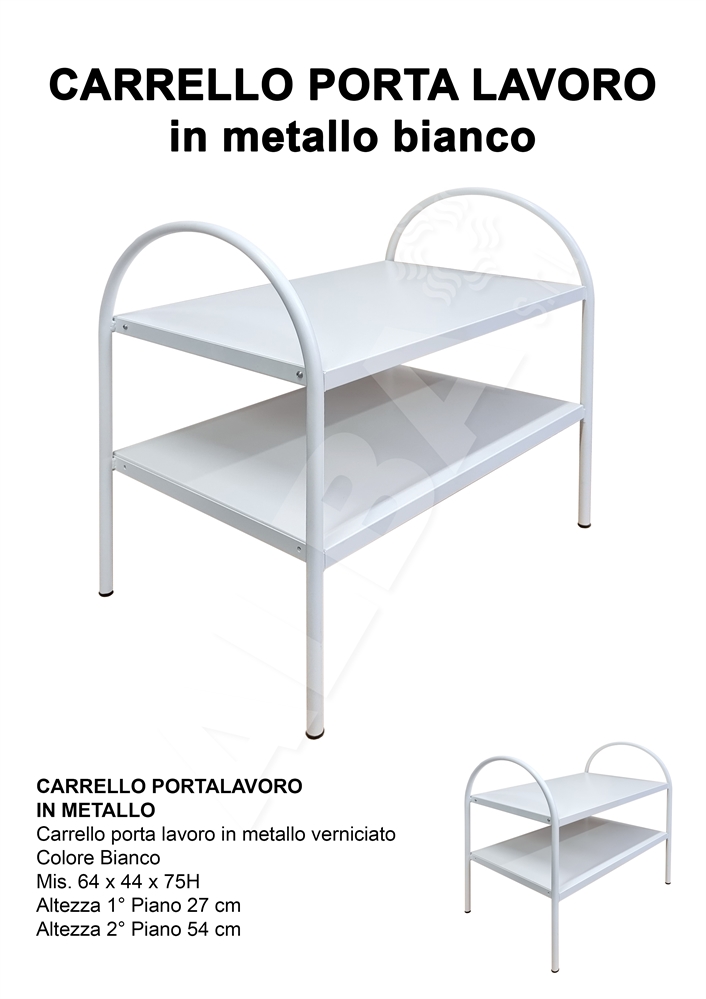 CARRELLO PORTA LAVORO 2 PIANI 64X44 H75 METALLO BIANCO