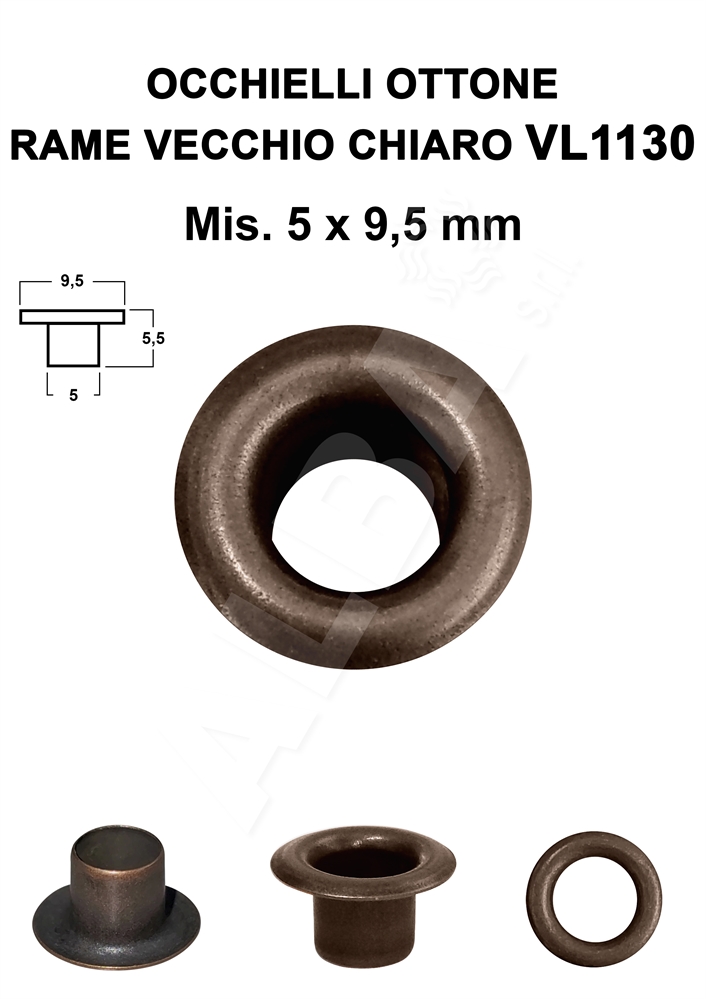 OCCHIELLI OTTONE VL1130 RAME VECC. CHIARO 5x9,5 mm C/R ART.1351