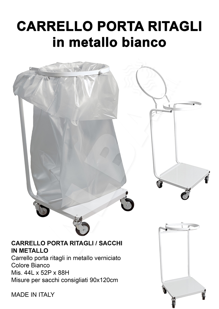 CARRELLO PORTA RITAGLI/SACCHI LEONARDO IN METALLO CON RUOTE 8CM