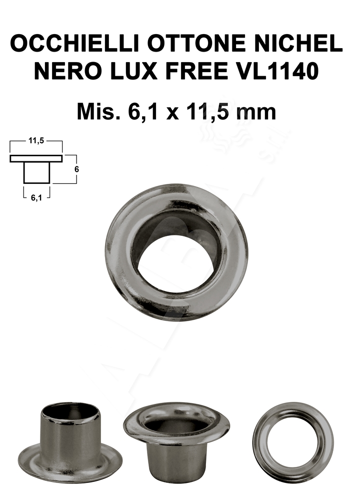 OCCHIELLI OTTONE VL1140 STAND. NICHEL NERO LUX FREE 6,1x11,5 mm