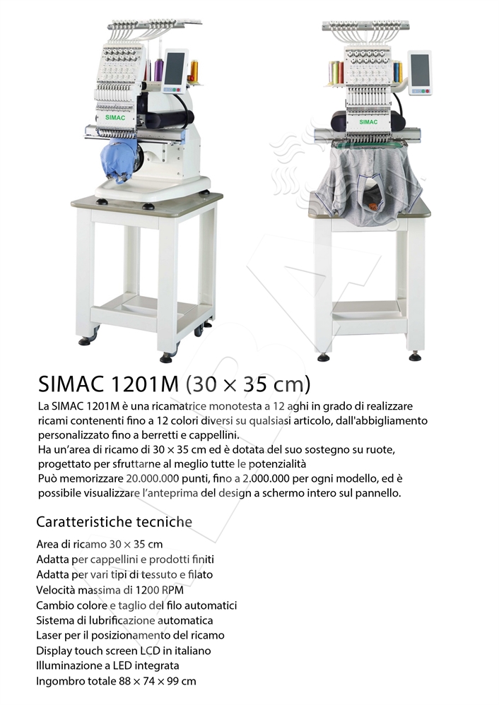 SIMAC 1201M MACCHINA DA RICAMO CAMPO 30x35cm 1 TESTA 12 AGHI