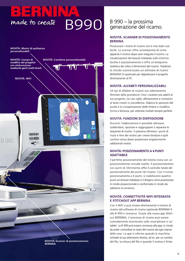 BERNINA B990 MACCHINA PER CUCIRE E RICAMARE CON UNITA' RICAMO XL