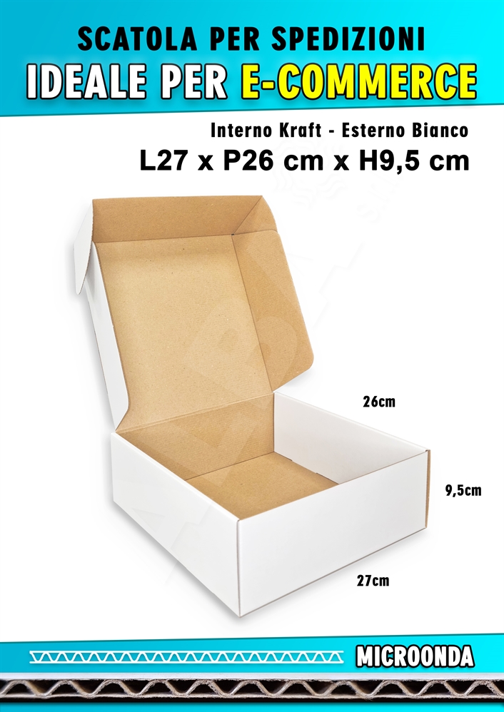 SCATOLA MONOONDA BIANCA PER SPEDIZIONI L27 x P26 x H9,5 cm