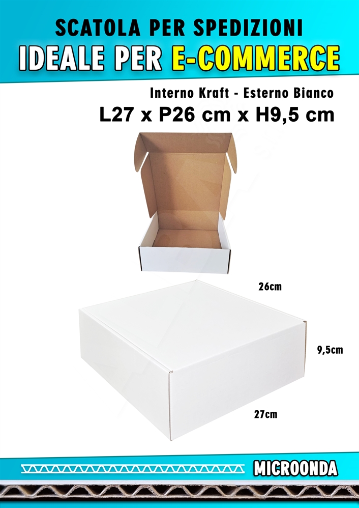 SCATOLA MONOONDA BIANCA PER SPEDIZIONI L27 x P26 x H9,5 cm