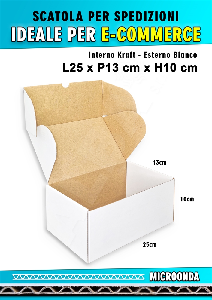 SCATOLA MONOONDA BIANCA PER SPEDIZIONI L25 x P13 x H10 cm
