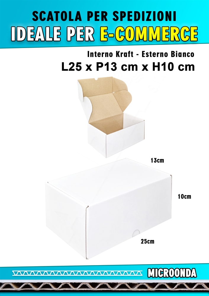 SCATOLA MONOONDA BIANCA PER SPEDIZIONI L25 x P13 x H10 cm