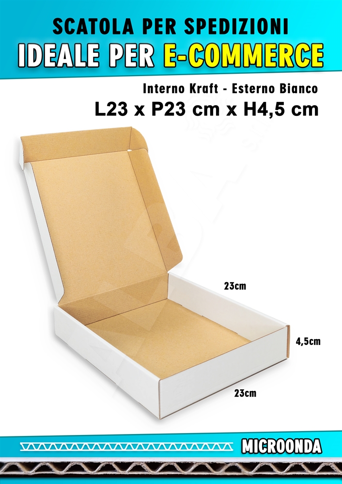 SCATOLA MONOONDA BIANCA PER SPEDIZIONI L23 x P23 x H4,5 cm