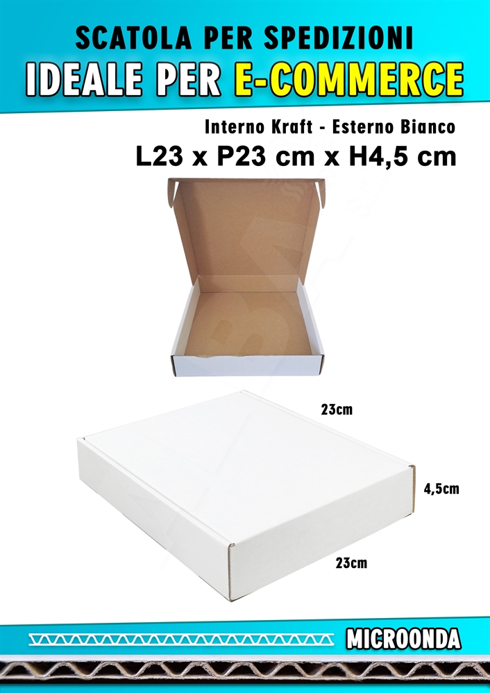 SCATOLA MONOONDA BIANCA PER SPEDIZIONI L23 x P23 x H4,5 cm