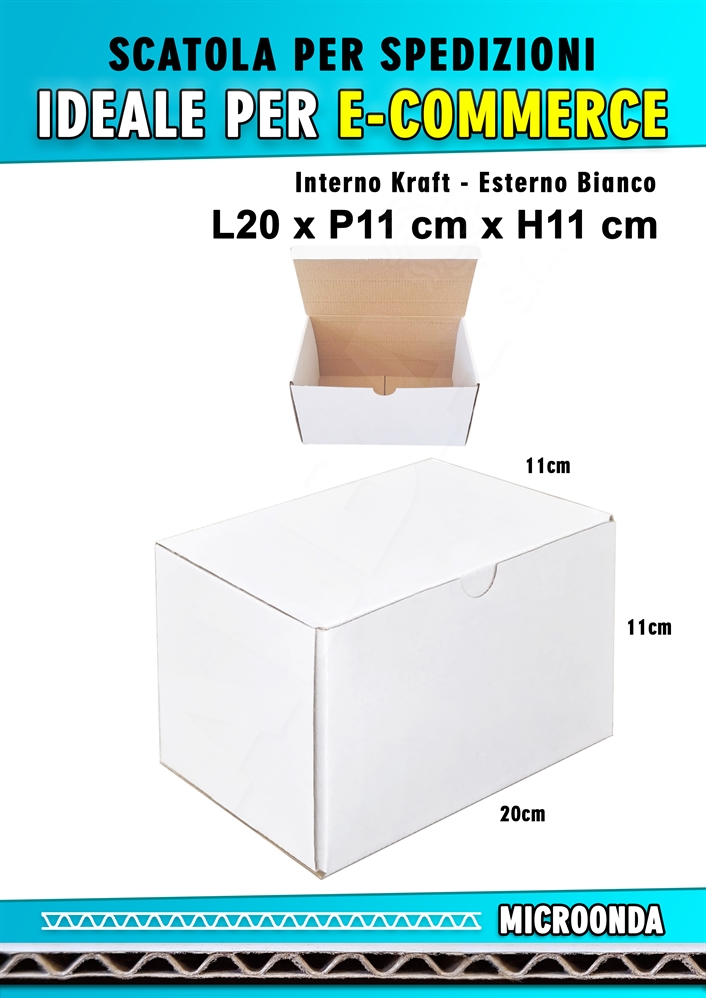 SCATOLA MONOONDA BIANCA PER SPEDIZIONI L20 x P11 x H11 cm