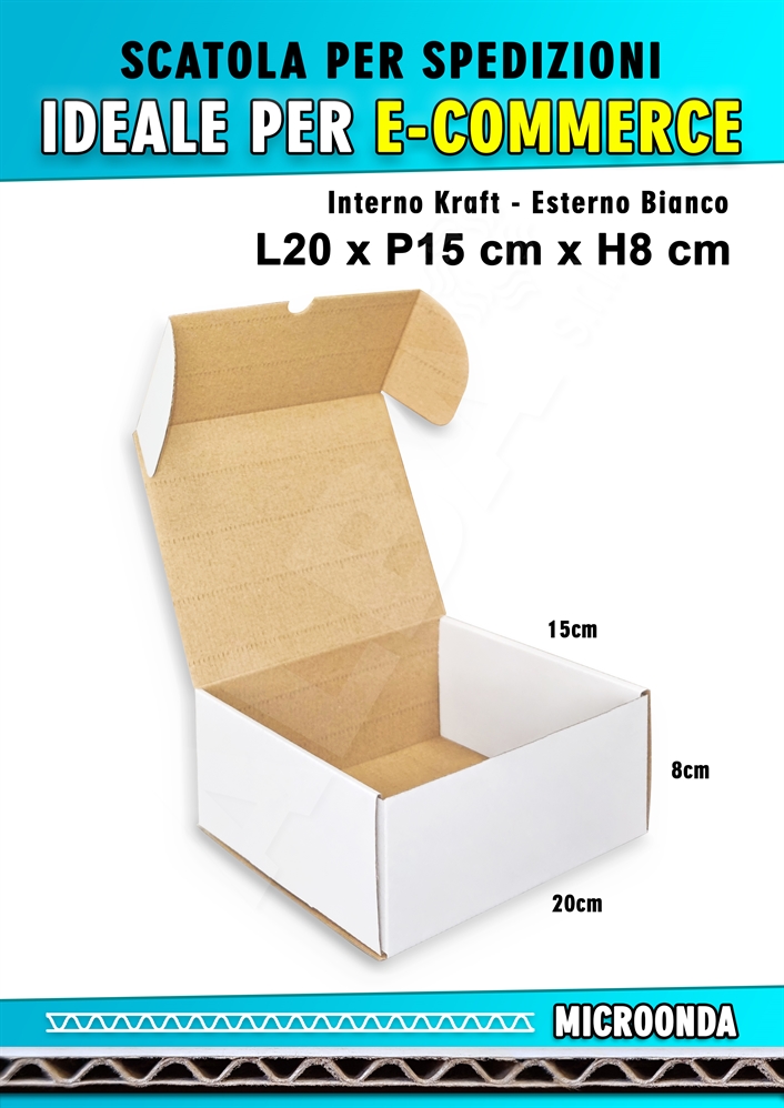 SCATOLA MONOONDA BIANCA PER SPEDIZIONI L20 x P15 x H8 cm