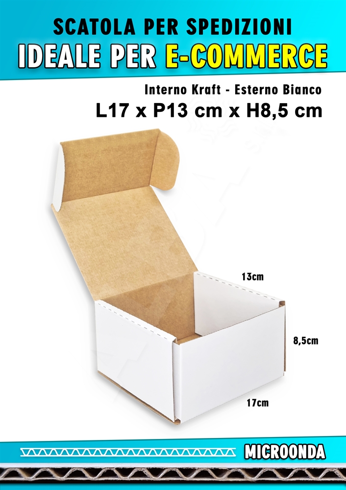 SCATOLA MONOONDA BIANCA PER SPEDIZIONI L17 x P13 x H8,5 cm