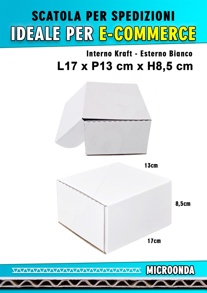 SCATOLA MONOONDA BIANCA PER SPEDIZIONI L17 x P13 x H8,5 cm