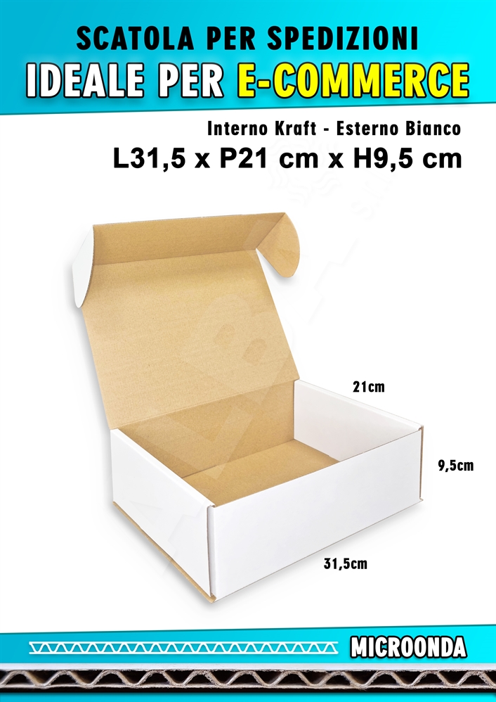SCATOLA MONOONDA BIANCA PER SPEDIZIONI L31,5 x P21 x H9,5 cm