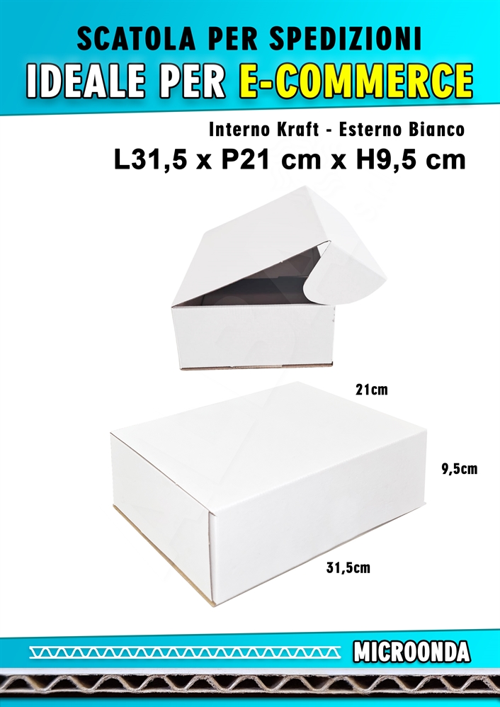 SCATOLA MONOONDA BIANCA PER SPEDIZIONI L31,5 x P21 x H9,5 cm