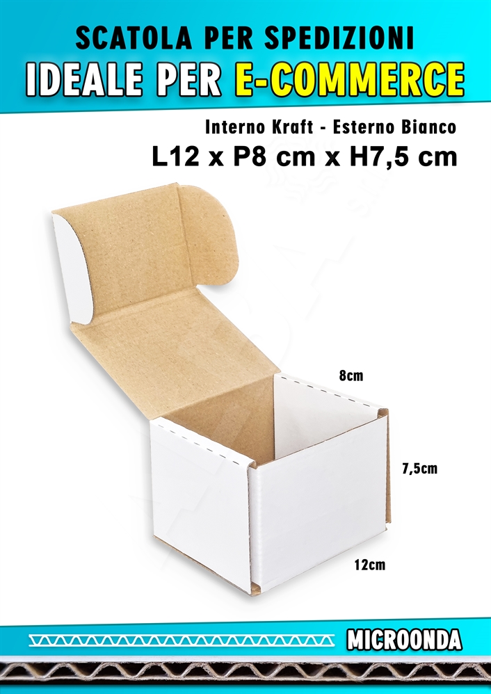 SCATOLA MONOONDA BIANCA PER SPEDIZIONI L12 x P8 x H7,5 cm