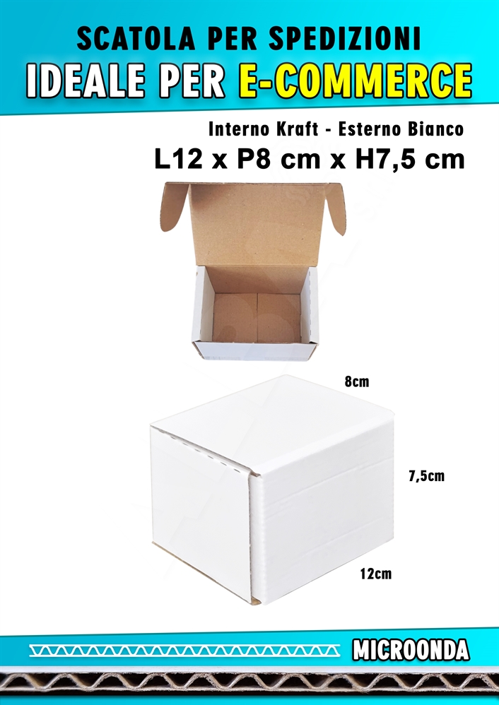 SCATOLA MONOONDA BIANCA PER SPEDIZIONI L12 x P8 x H7,5 cm