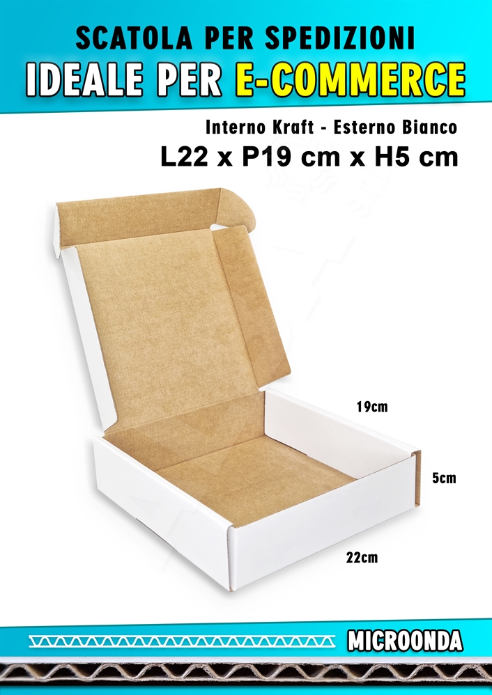 SCATOLA MONOONDA BIANCA PER SPEDIZIONI L22 x P19 x H5 cm