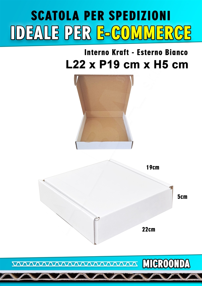 SCATOLA MONOONDA BIANCA PER SPEDIZIONI L22 x P19 x H5 cm