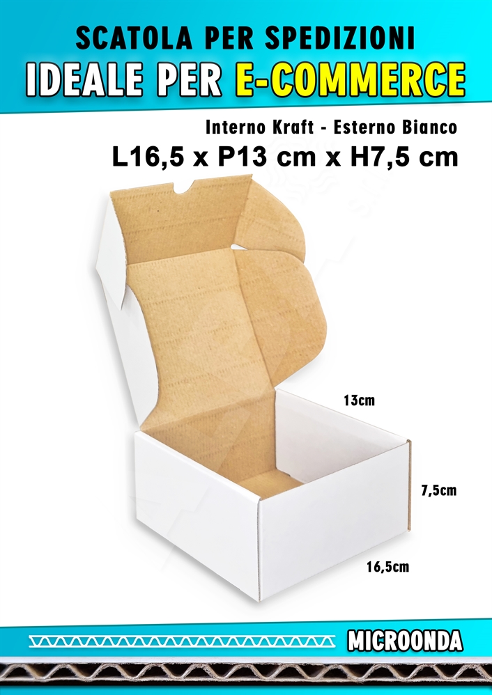 SCATOLA MONOONDA BIANCA PER SPEDIZIONI L16,5 x P13 x H7,5 cm