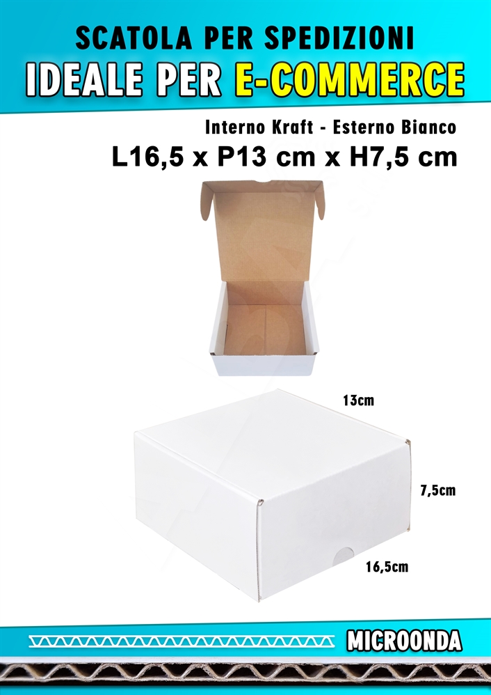 SCATOLA MONOONDA BIANCA PER SPEDIZIONI L16,5 x P13 x H7,5 cm