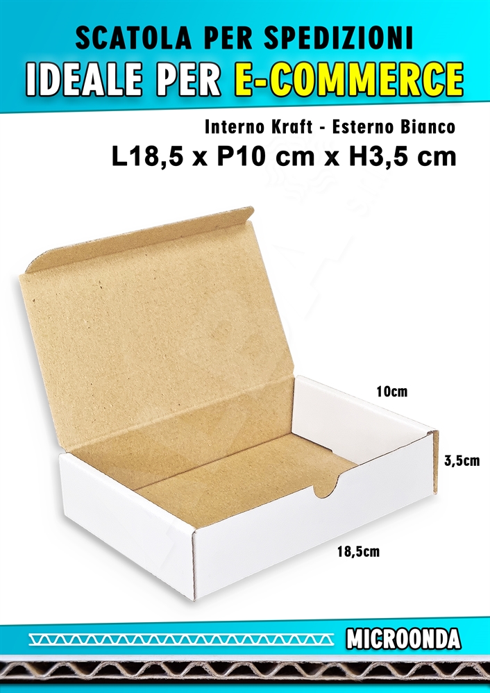 SCATOLA MONOONDA BIANCA PER SPEDIZIONI L18,5 x P10 x H3,5 cm