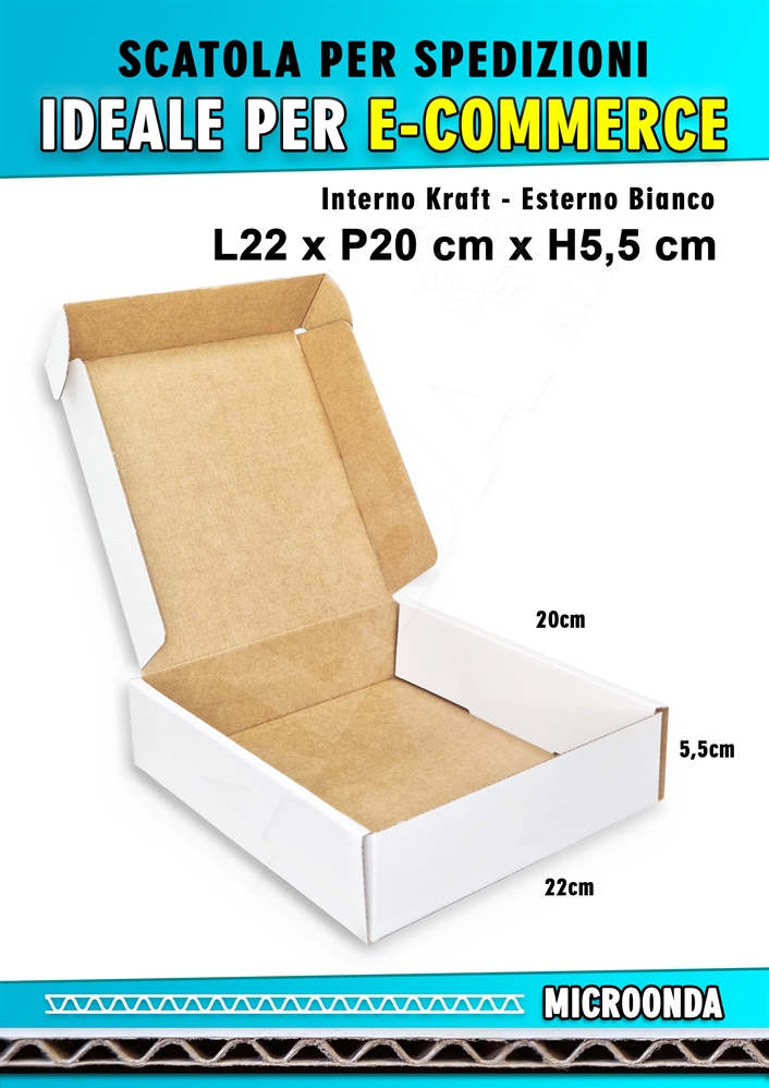 SCATOLA MONOONDA BIANCA PER SPEDIZIONI L22 x P20 x H5,5 cm