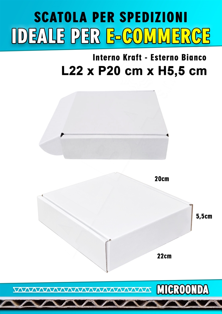 SCATOLA MONOONDA BIANCA PER SPEDIZIONI L22 x P20 x H5,5 cm