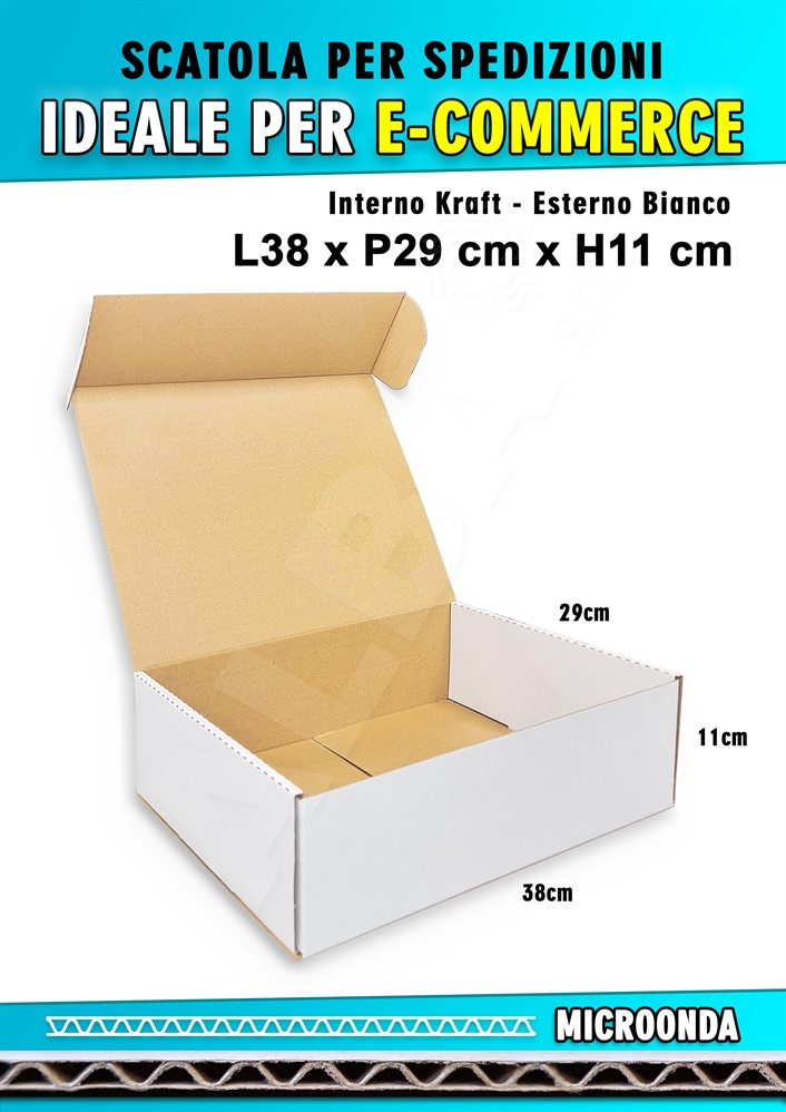 SCATOLA MONOONDA BIANCA PER SPEDIZIONI L38 x P29 x H11 cm