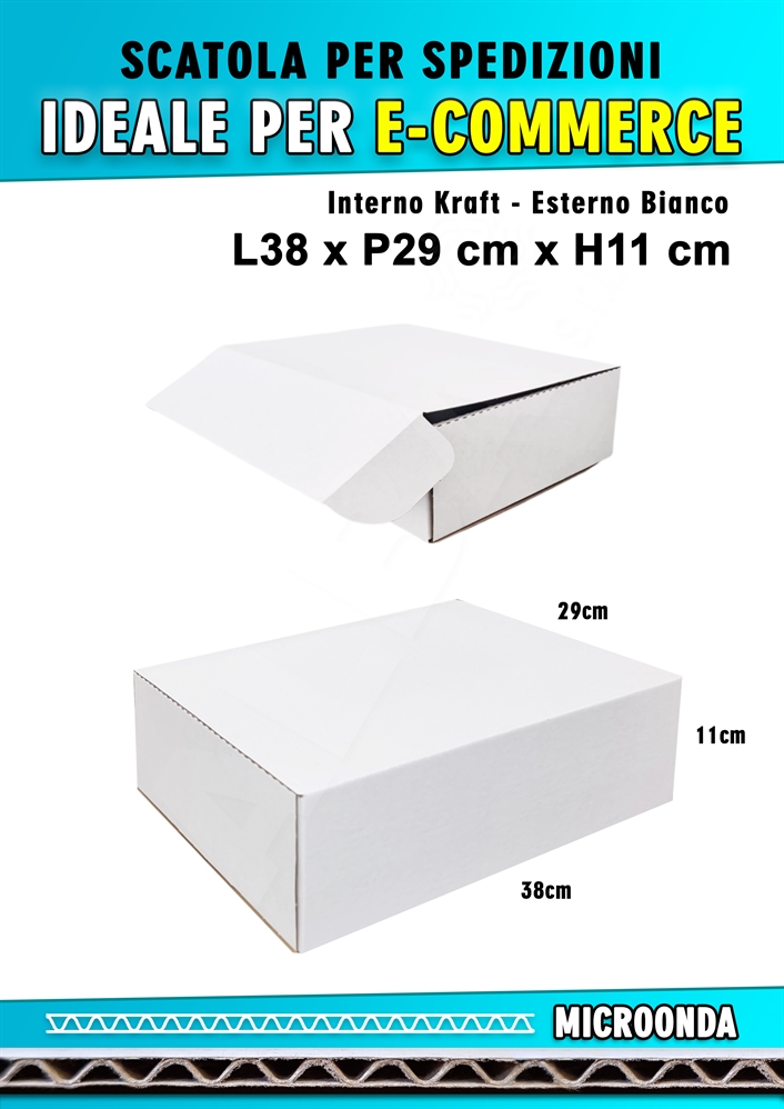 SCATOLA MONOONDA BIANCA PER SPEDIZIONI L38 x P29 x H11 cm