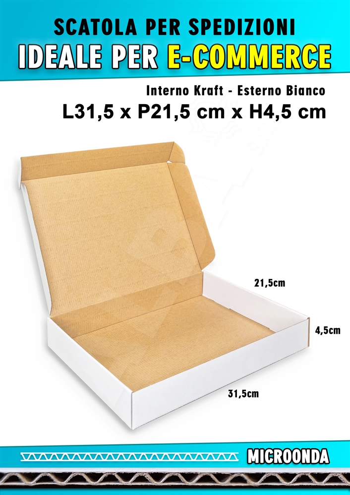 SCATOLA MONOONDA BIANCA PER SPEDIZIONI L31,5 x P21,5 x H4,5 cm