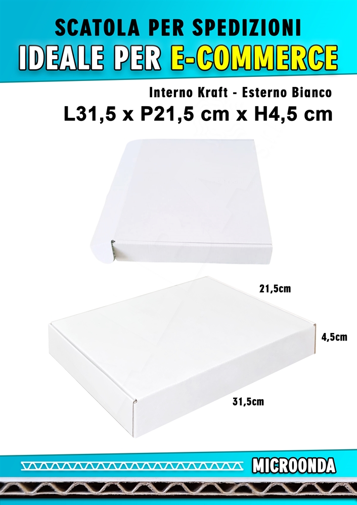 SCATOLA MONOONDA BIANCA PER SPEDIZIONI L31,5 x P21,5 x H4,5 cm