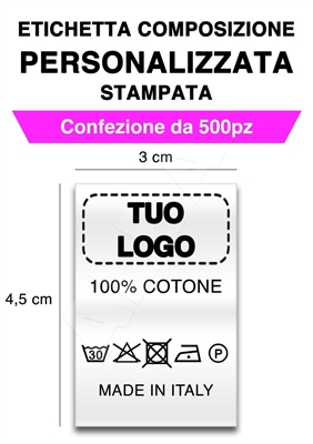 500 ETICHETTE COMPOSIZIONE PERSONALIZZATE CON LOGO (COTONE)