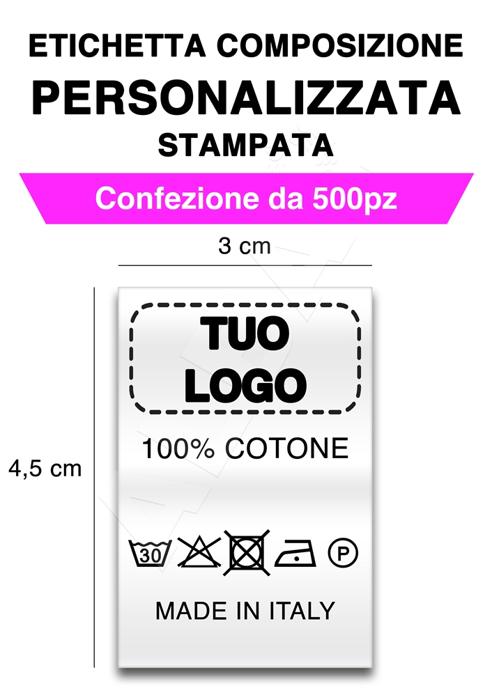 500 ETICHETTE COMPOSIZIONE PERSONALIZZATE CON LOGO (COTONE)
