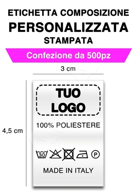 500 ETICHETTE COMPOSIZIONE PERSONALIZZATE CON LOGO (POLIESTERE)